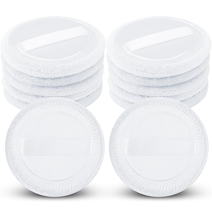 12 Pieces Powder Puffs Cotton Round Makeup Pads Soft Face Compact Puffs for Loose Setting Pressed Powder, 2.36 Inch (White)