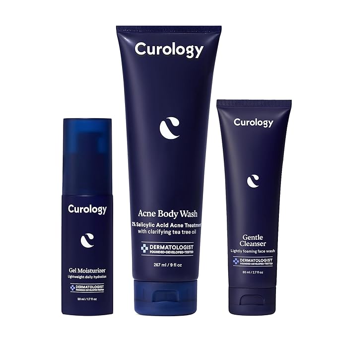 Curology Everyday Skincare Bundle, Gentle Facial Cleanser, Acne Body Wash (2% Salicylic Acid), and Daily Gel Face Moisturizer with Hyaluronic Acid