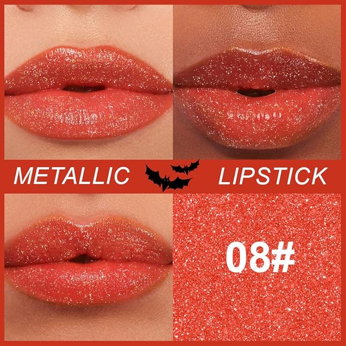 Kaely Glitter Metallic Lipstick, Shimmer Metallic Lipsticks for Women, High Pigmented Lip Gloss Long Lasting Waterproof Smudge Proof 24 Hour, Halloween Makeup, Vegan & Cruelty-Free, 08