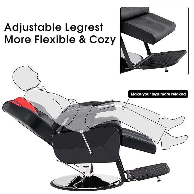 BarberPub Hydraulic Recline Barber Chair All Purpose Salon Beauty Spa Styling Equipment 9208 (Red)