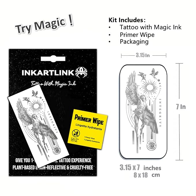 INKARTLINK Semi Permanent Tattoo, beautiful and realistic design, fun tattoo experience, cruelty-free, non-reflective, waterproof (Angel of Peace)