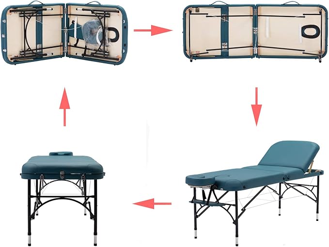 Artechworks 28" Width 3 Folding Portable Lightweight Massage Table Facial Salon Spa Tattoo Bed with Aluminium Leg for Home Office Living Room, Teal Green Color