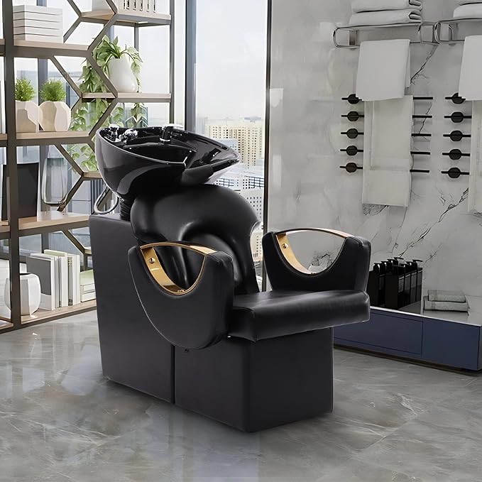 Shampoo Backwash Barber Chair with Tilting Ceramic Shampoo Bowl, Hair Washing Station,Barber Chair for Spa Beauty Salon,Barbershop
