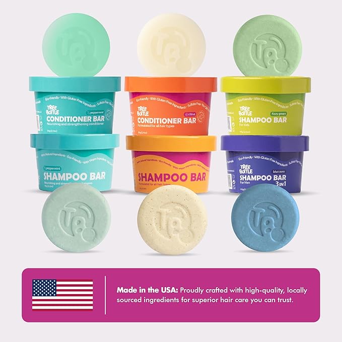 Tree Bottle Pro-Vitamin B5 + Citrus Shampoo Bar for Frizz Control - Natural Shine & Softness - Shampoo for Women and Men - Free of Parabens & Sulfates - Made in USA - 4.5oz (Pack of 2)