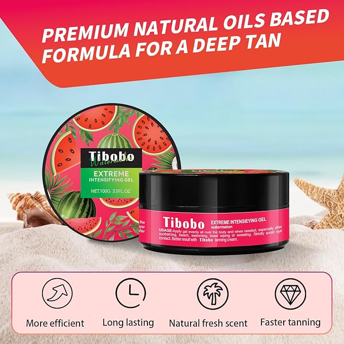 Intensive Tanning Gel, Browning Tan Accelerator Cream, Outdoor Indoor Sun Tanning Oil Lotion with Carrot, Fast Deep Bronzer & Long-Lasting Glow, 3.5 Fl Oz, Tropical Watermelon Scent