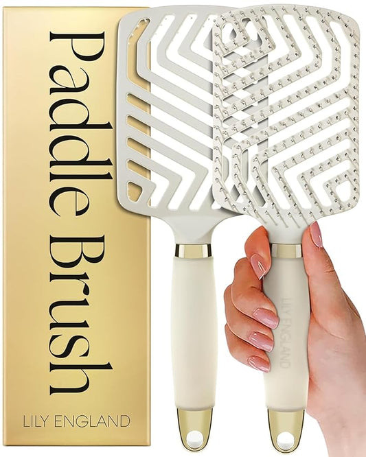 Lily England Paddle Hair Brush for Fine Hair Women - Professional Hairbrush with Vents - Lightweight Thin Detangler with Gel Handle for Comfort-Styling - Beige