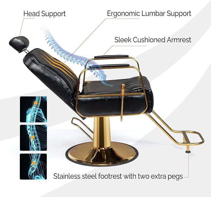 OmySalon Salon Chair for Hair Stylist, Reclining Barber Chair Hairdressing Styling Chair with Adjustable headrest, Beauty Shampoo Barbershop Furniture