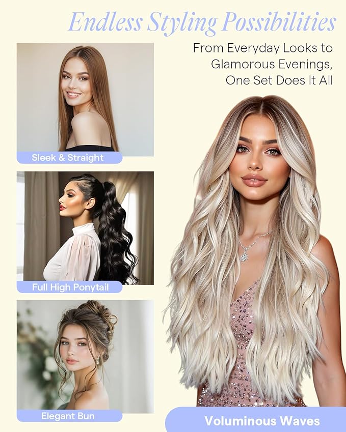 Full Shine Blonde Clip in Hair Extensions Highlight Human Hair 18 Inch for Thick Hair Invisible Clip in Human Hair Extensions Straight Blonde Extensions 18 Inch 135 G