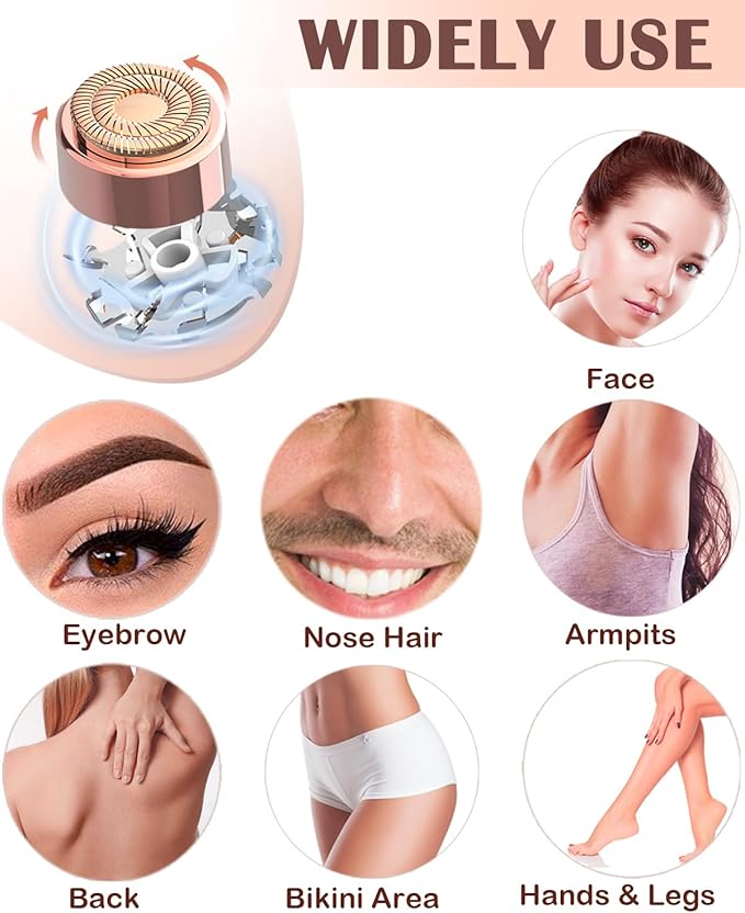 Facial Hair Removal Eyebrow Trimmer 2 in 1, Portable Facial Hair Remover for Women, Travel Rechargeable Hair Razor Bikini Shaver for Lady Men Girls for Face Peach Fuzz, Lips, Chin, Armpit, Body (Gold)