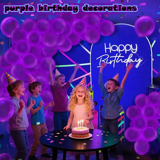 100 Pcs UV Neon Purple Balloons 12 inch Neon Party Supplies, Balloons, Glow in the Dark for Birthday, Graduation, Baby Shower,Wedding, Anniversary Valentines Party Decorations