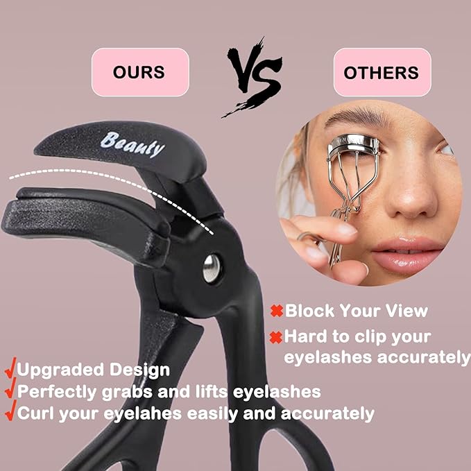 Eyelash Curlers - Plastic Eyelash Curler with Silicone Refill Pads Premium Cute Small Eye Lash Curler for No Pinching or Pulling Lash Curler Makeup Tool for Women Girls Eyelash, Black