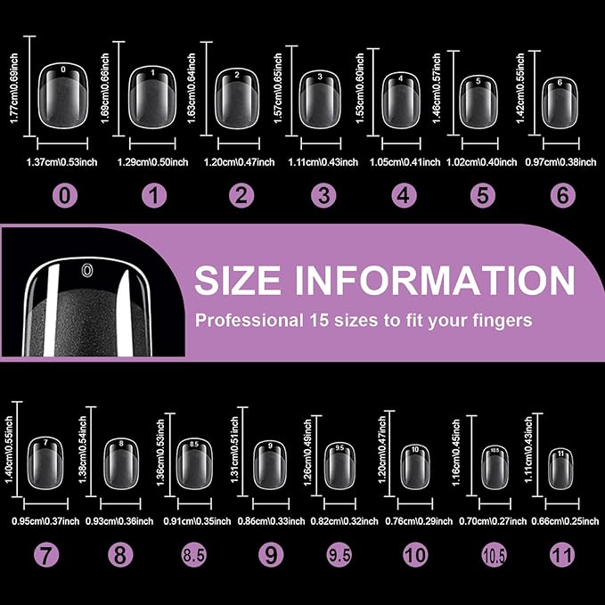 300Pcs Short Tapered Round Square Gel Nail Tips Pre-etching XS Squoval Press On Nails for Extension DIY Manicure Salon Home, Full Cover Acrylic False Nail for Beginners and Professional, BlueZOO