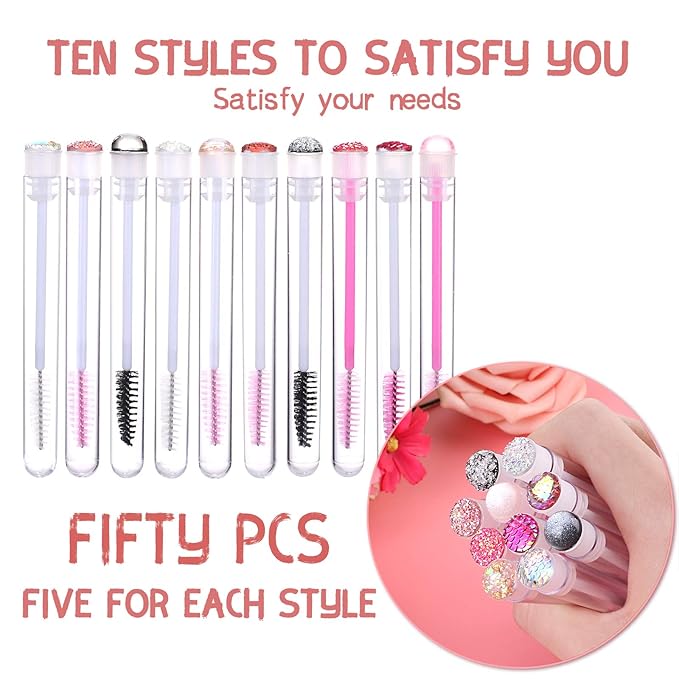 50pcs Eyelash brush Lash Wand Makeup tool Eyelash Extension supplies Cleaning brush Diamond Mascara (50, mix)