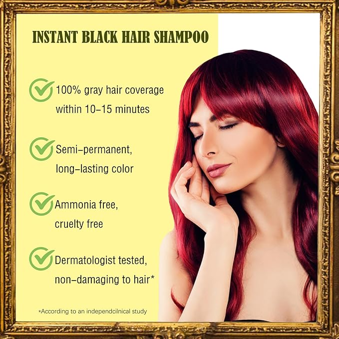 Herbal Burgundy Hair Dye Shampoo - Instant 3-in-1 Gray Coverage for Women & Men, 16.90 Fl OZ (Dark Wine Red)