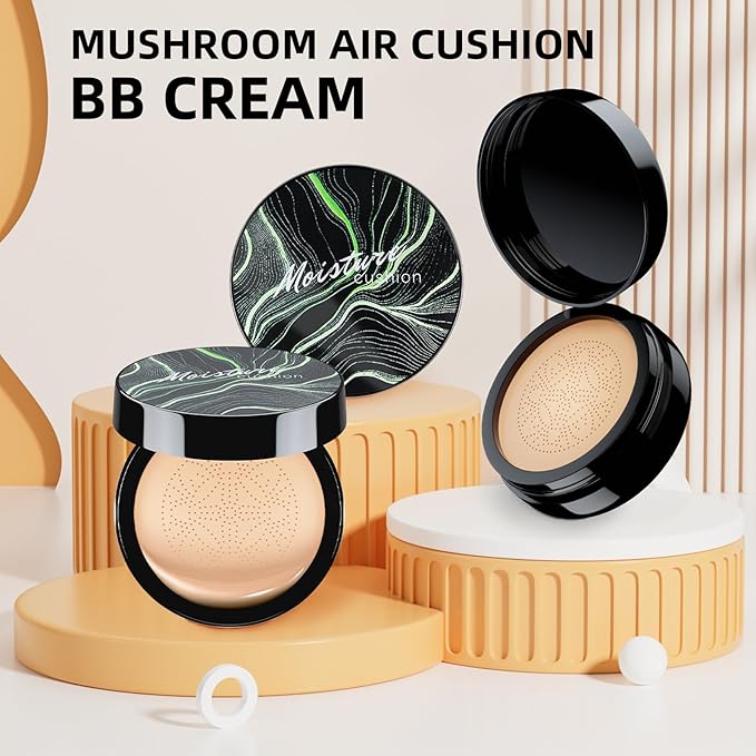 Mushroom Head Air Cushion CC Cream - BB Cream Foundation Makeup Moisturizing Concealer Long-Lasting, Cushion Foundation Full Coverage Self Adjusting for Mature Skin & All Skin Types (2 PCS Natural)