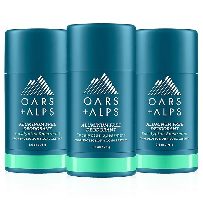 Oars + Alps Aluminum Free Deodorant for Men and Women, Dermatologist Tested and Made with Clean Ingredients, Travel Size, Eucalyptus Spearmint, 3 Pack, 2.6 Oz Each