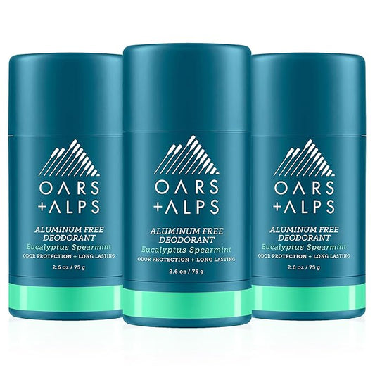 Oars + Alps Aluminum Free Deodorant for Men and Women, Dermatologist Tested and Made with Clean Ingredients, Travel Size, Eucalyptus Spearmint, 3 Pack, 2.6 Oz Each