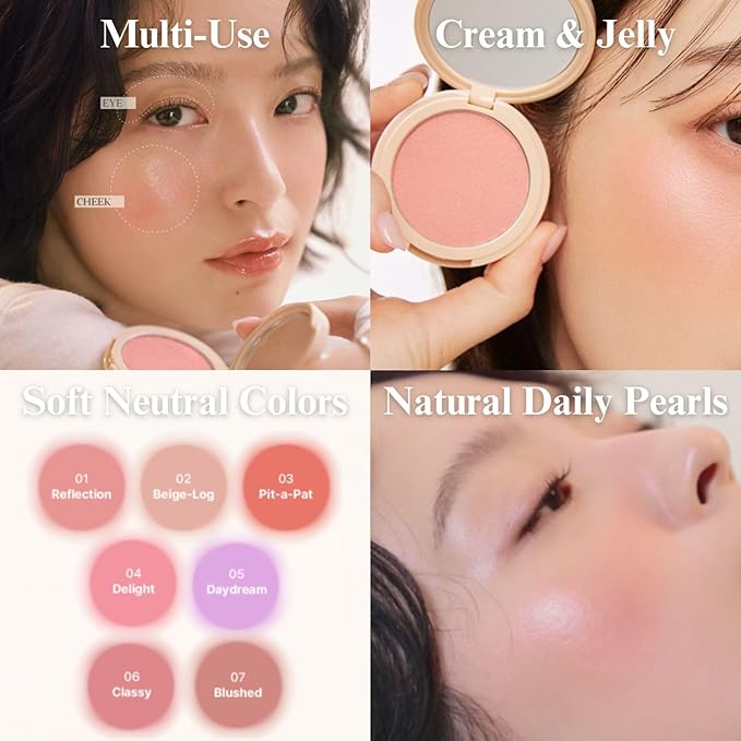 EGLIPS All Over Blusher - Multi-Use Cream Jelly Blush for Eyes & Cheeks Buildable and Blendable Texture with Shimmery Pearls Natural Korean Face Makeup (07 BLUSHED, 0.18 oz)
