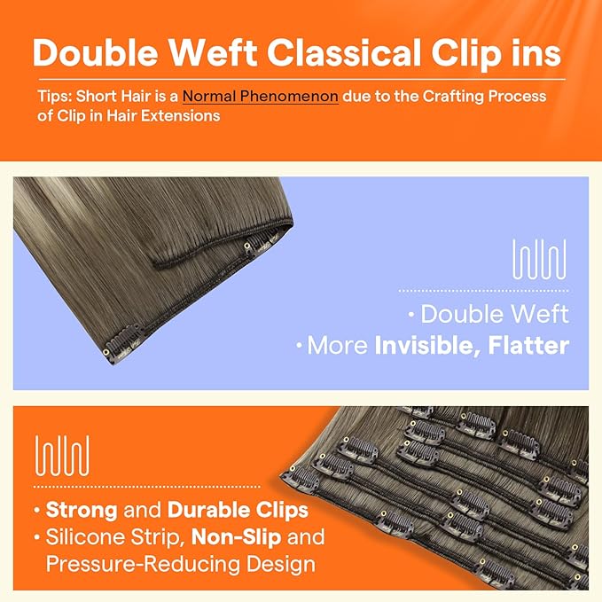 Full Shine Clip in Real Hair Extensions Balayage for Short Thin Hair 12 Inch Ash Brown Balayage Hair Extensions Clip in Extensions for White Women 7 Pcs 95 G