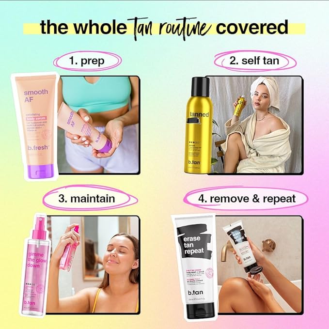 b.tan Self Tanner Bronzing Mist | Fast, 1 Hour Express Sunless Tanning Spray, No Fake Tan Smell, Dark Bronzing Glow, Face & Body, No Added Nasties, Vegan & Cruelty Free, 7 Fl Oz