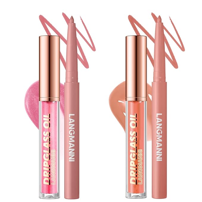 Jolilab Matte Lip Liner Lip Oil Set, Lip Makeup Set Natural Smooth Long-Lasting And Hydrating Beauty Daily Cosmetics Gift for Girls Easy-to-Use(4pcs)