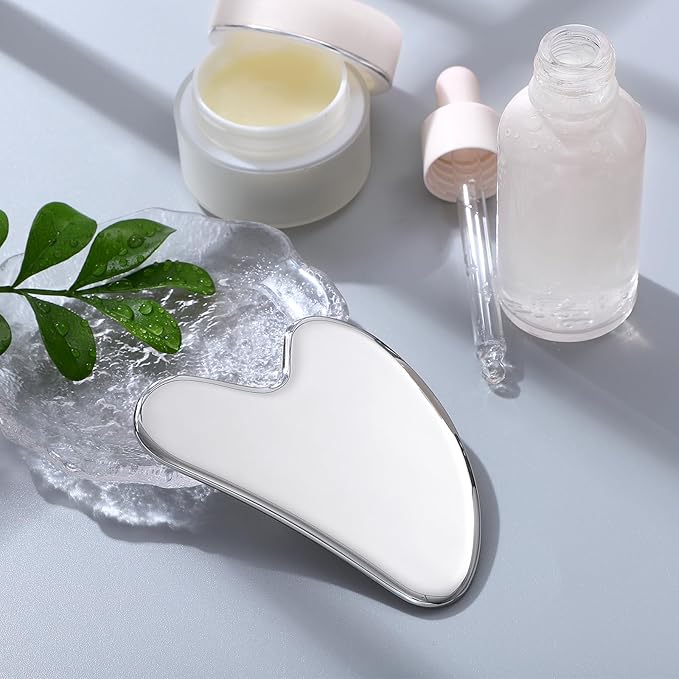 rosenice Gua Sha Facial Tools Guasha Tool Gua Sha Jade Stone for Face Skincare Facial Body Acupuncture Relieve Muscle Tensions Reduce Puffiness Festive Present (Metallic)