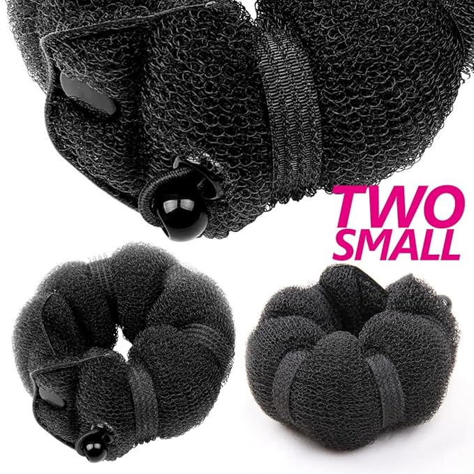 Goldrose Beauty Magic Hair Styling Buns - 2 Piece Perfect Donut Chignon Bun Maker Clip Hair Curler Styler Accessory 2 Small (Black)