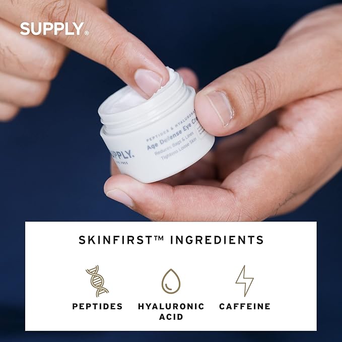 SUPPLY Age Defense Eye Cream - Powerful Anti-aging Eye Cream for Men - Reduces Bags, Puffiness, and Dark Circles - Natural, Paraben Free Eye Moisturizer - Peptides, Hyaluronic Acid, Caffeine Eye Cream