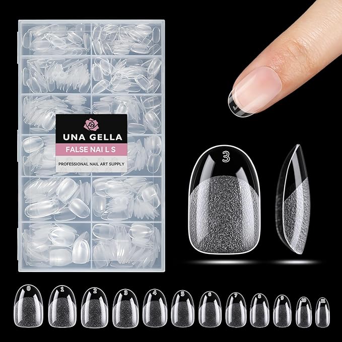 UNA GELLA Oval Gel Nail Tips, 312 Pcs Short Oval Round Nails Pre-Etched Half Matte Clear Acrylic Full Cover Press on Fake Nails No Filing Needed for DIY & Nail Extensions 12 Sizes