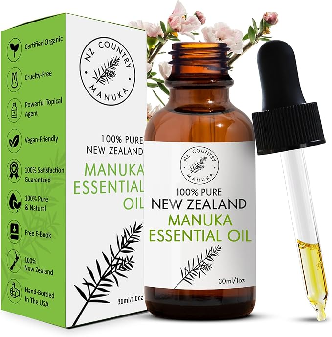 100% Pure New Zealand Manuka Oil | Organic Essential Oil | 35x Stronger Than Tea Tree | Natural Skin Care | Toenails | Diffuser | Aromatherapy | Nails | Hair | Skin | Lips