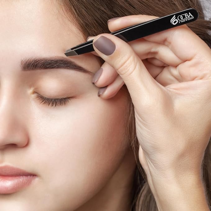 4 Pcs Tweezers for Facial Hair Women & Men for Precise Grooming of Eyebrows - Professional Stainless Steel Black Color Coated Eyebrow Tweezers for Ingrown Hair on Nose Ear