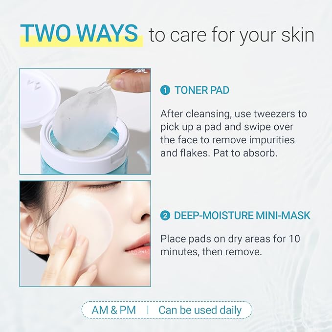 TENZERO Moisture Collagen Toner Pad (70 Count, 160g), 100% Natural Cotton, Hydrating Moisturizing Glowing Face Toner Pads, Gentle Exfoliate & Improve Elasticity, Korean Facial Toner, Dry & Dull Skin