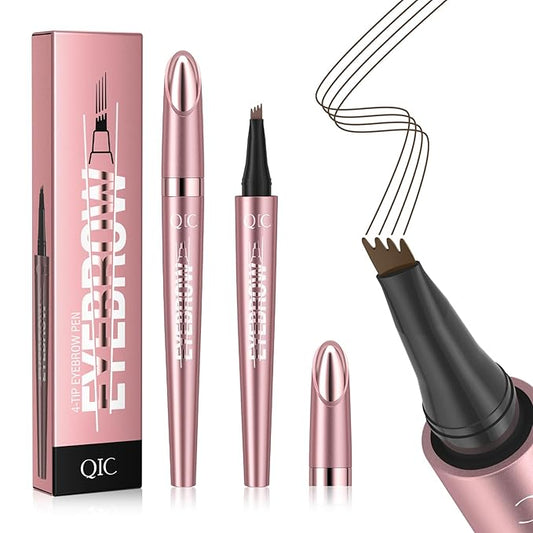 QIC Microblading Eyebrow Pen,Eyebrow Pencils for Women with 4-Fork-Tip, Waterproof Eye Brow Pencil Natural Hair-Like And Long-Lasting (Dark Brown)