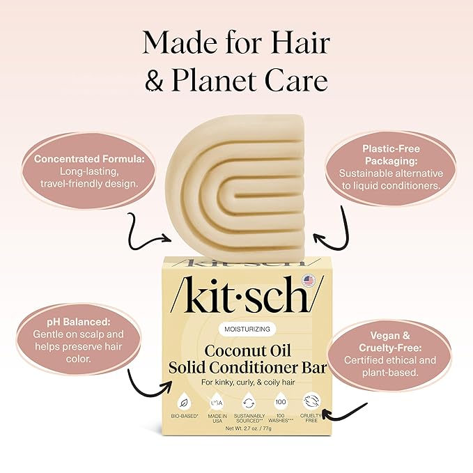 Kitsch Coconut Oil Conditioner Bar - Hair Conditioner For Women and Men - Deep Moisturizing, Nourishes, Hydrate & Soften Damaged Dry Hair - Silicone, Paraben & Sulfate Free - 2.7 oz