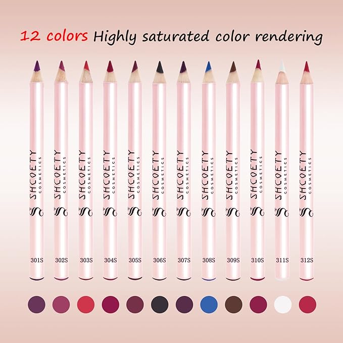 12 Colors Lip Liner Combo, Matte Nude Lipstick Long Lasting Waterproof Smooth Ultra Fine Texture High Pigmented Lip Plumping Brown Black Color Lip Pencil Makeup