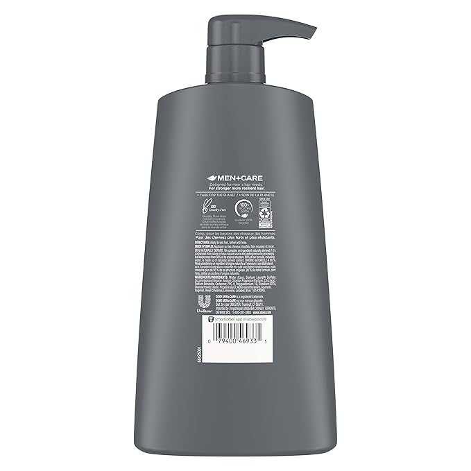 DOVE MEN + CARE Shampoo Charcoal + Clay 3 Count For Healthy-Looking Hair Naturally Derived Plant Based Cleansers 25.4 oz