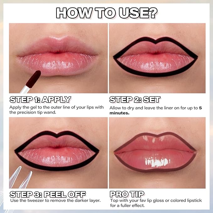 Cilrofelr Peel Off Lip Liner Stain with Tweezer, Long Wear Tattoo Lip Liner, Peel Off Lip Stain with Matte Finish, Long Lasting, Waterproof, Transfer-proof, Highly Pigmented Color (Espresso)