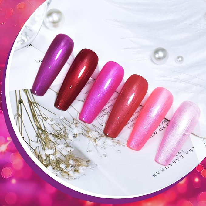 JODSONE 10ml Gel Nail Polish Set Red Glitter 6Colors Glitter Rose Red Gel Polish Lacquer Glossy Art for Nail and Salon Need U V Lamp