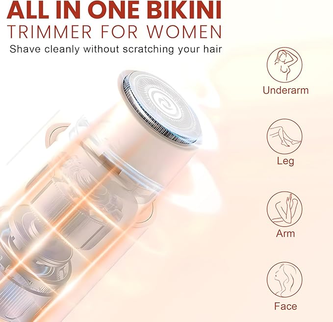 Dermave Bikini Shaver - Electric Bikini Trimmer for Women, Dual Head Shaver, 2-in-1 Womens Electric Razor (Beige)