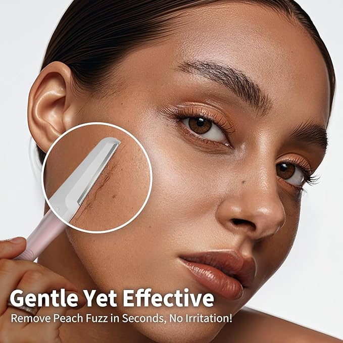 Dermaplane Razor for Women Face, Precision Face Razors for Women, Dermaplaning Tool, Gentle Exfoliation, Perfectly Shape Brows, Reusable Metal Handle with 8 Microblades, Pink