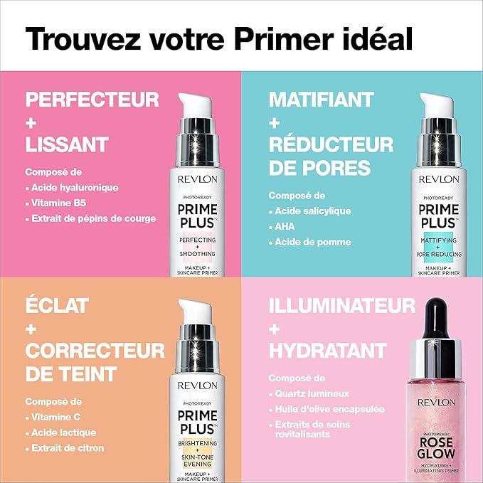 Revlon Face Primer, PhotoReady Prime Plus Face Makeup for All Skin Types, Blurs & Fills in Fine Lines, Infused with Salicylic Acid and AHA, Mattifying & Pore Reducing, 1 Oz