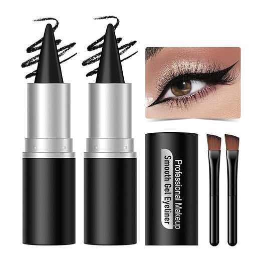 KYDA 2 Pcs Black Gel Eyeliner, Natural Black Eyeliner Cream for Older Women, Waterline Matte Eye Liner with Brushes, Waterproof Smudge Proof Smoky Eyeshadow, Multiuse Eyes Makeup Stick