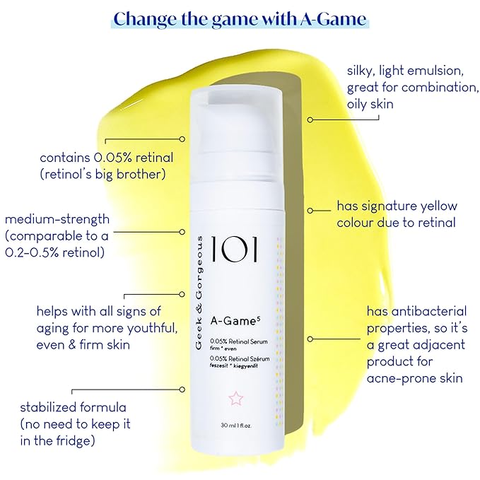 Geek & Gorgeous - A-Game 5 - 0.05% Retinal serum - Silky, Lightweight, Medium-Strength Retinal - for all skin types, especially combination & oily skin, 1 oz