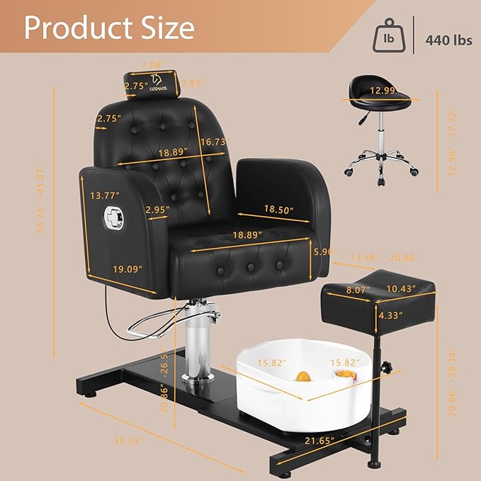Pedicure Chair with Massage Foot Bath for Nail Tech and Foot Bath, Pedicure Chair 360 ° Rotation Height Adjustable Pedicure Unit Station (450KouNew)