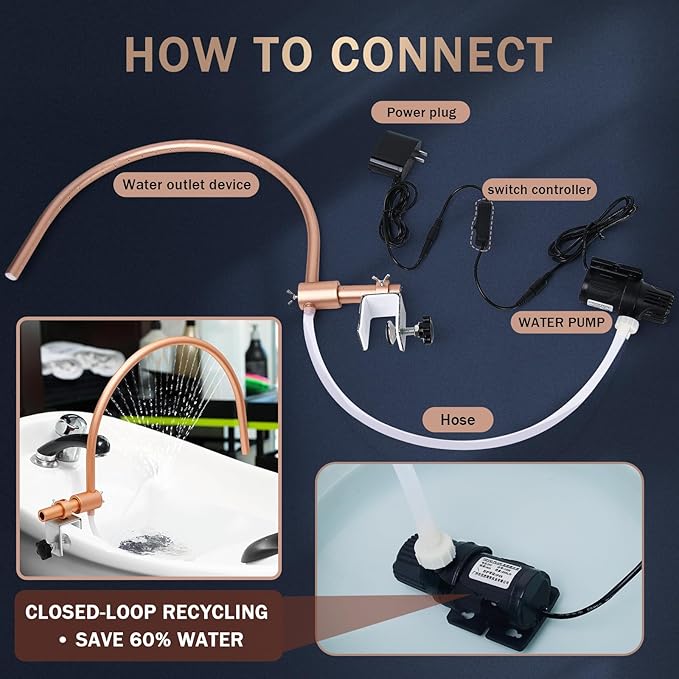 MoyRetty Head Spa Equipment Frame with Pump, 22.8 inches, Portable Salon Waterfall Basin Attachment(Gold)