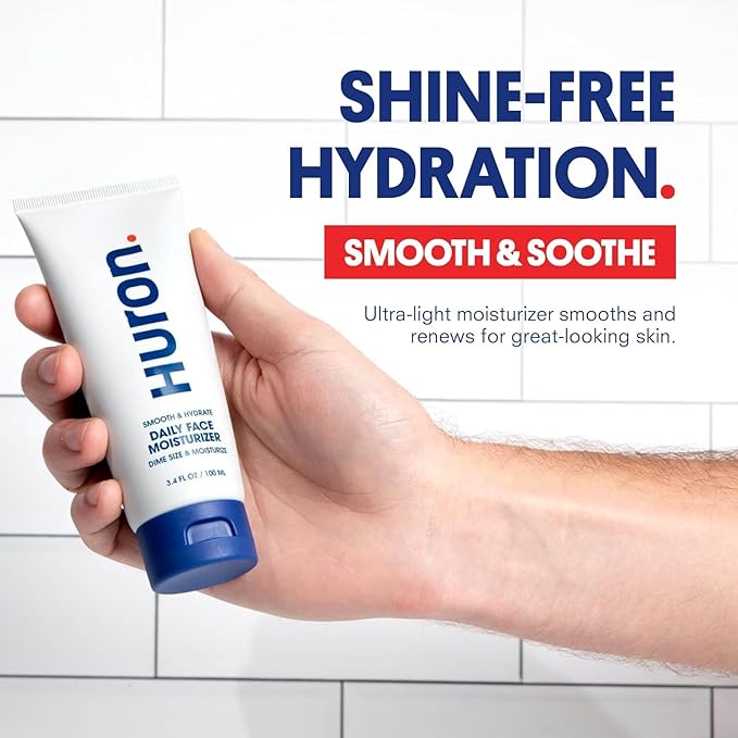 Huron Men’s Face Moisturizer – Lightweight, Soothing, Cooling Face Lotion for All-Day Lasting Hydration – Vegan, Phthalate Free, Sulfate Free, Paraben Free – 3.4 Fl Oz (2 Pack)