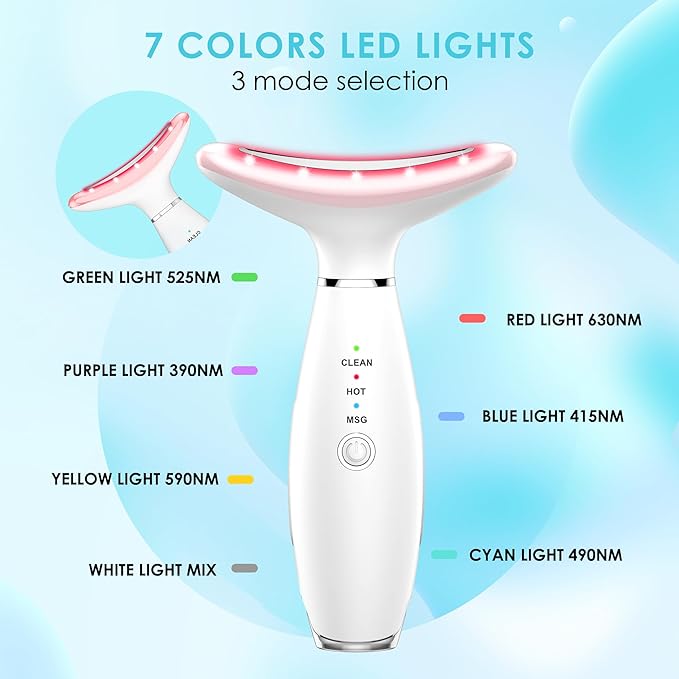 Anti-rinkles Facial Massager - Red-Light Therapy for Face and Neck, Sculpting Tool with 7 Color, At-Home Face Tool for Skin Care (White)