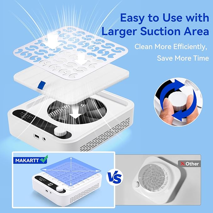 Makartt Nail Dust Collector - Professional Powerful Suction Larina Dust Collector Nail Tech LED Display, Adjustable Speed Reusable Filter, Strainer Panel for Acrylic Nail Polishing Manicure Salon Home