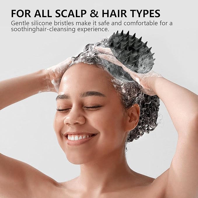 2 in 1 Silicone Brush, BEAUTAIL Body Shower Scrubber and Scalp Hair Massager Shampoo Brush, Deeply Cleanse Skin, Dandruff Removal and Hair Growth, Gentle for Women Men Sensitive Skin, 1 Pack (Black)