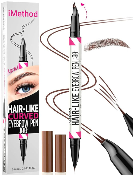 iMethod Curved Eyebrow Pen - 2-in-1 Dual-Ended Eyebrow Pencil with Curved Tip and Precise Brush-Tip, Microblading Eyebrow Pen for Natural Hair-Like Brows, Long Lasting, Reddish Brown